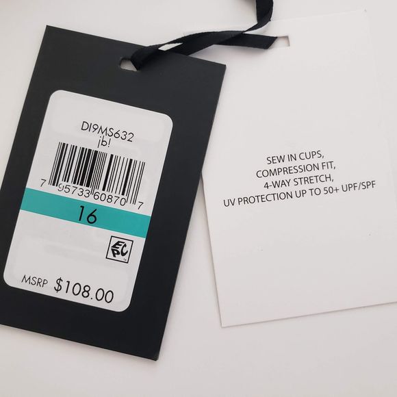 New DKNY Plus Size 16 One Piece Halter Swimsuit Black Whit Shelf Bra Compression - Picture 13 of 14